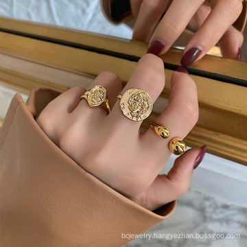 Shangjie OEM anillos Fashion Rings Vintage Trendy Cameo Rings Gold Plated Adjustable Rings for Girls